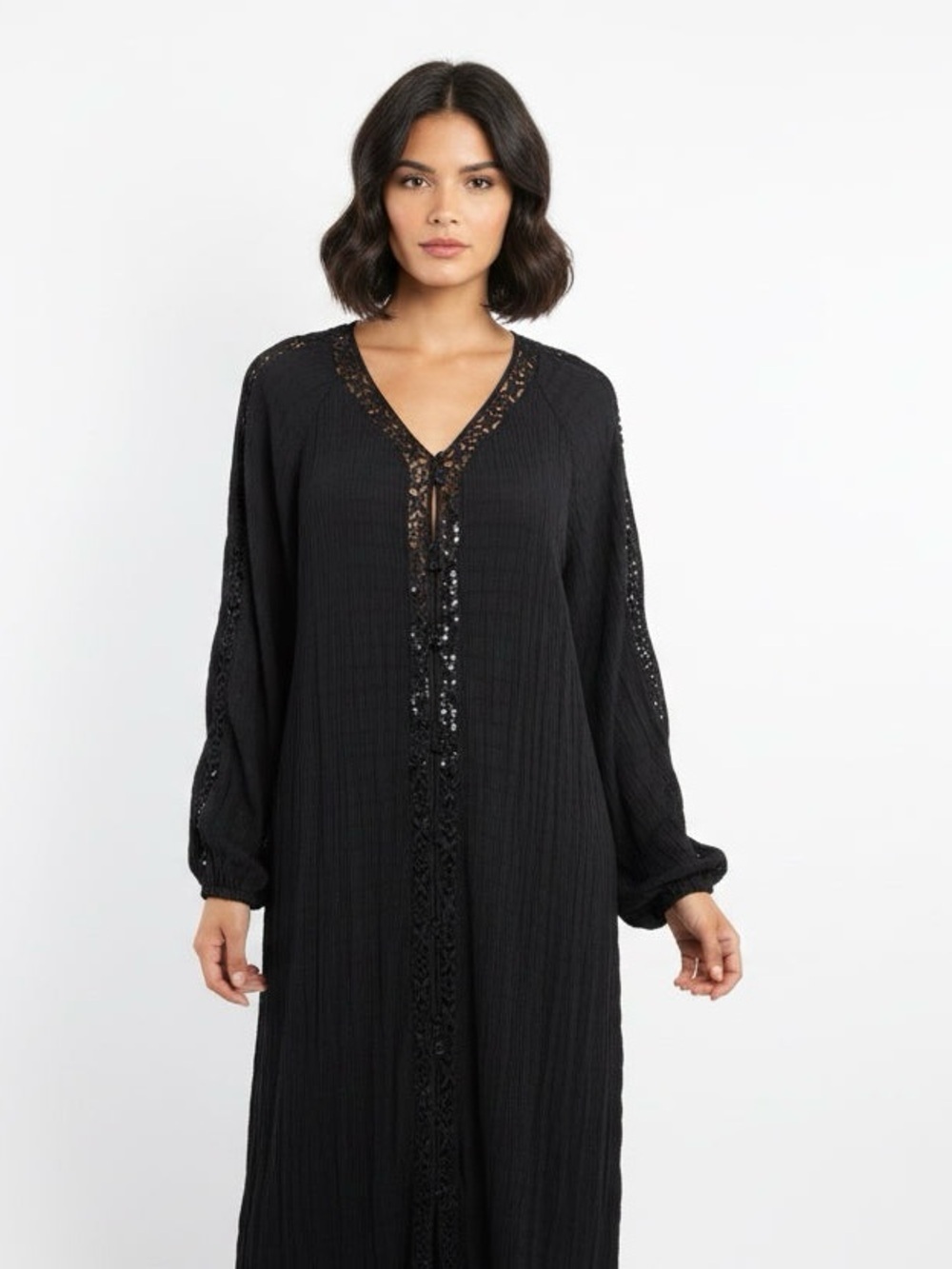 H&M Black Maxi Dress with Lace Trim
